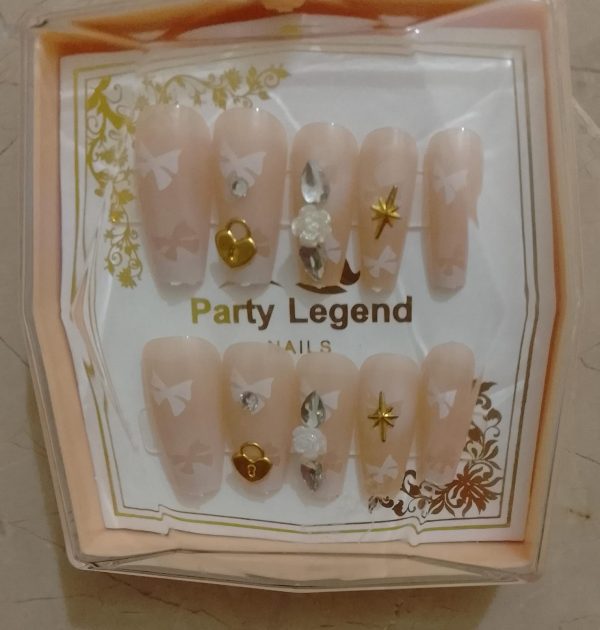 10 Pcs Nails- Handmade Beads Nails With Sticker