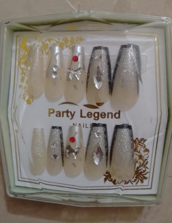 10 Pcs Nails- Handmade Beads Nails With Sticker