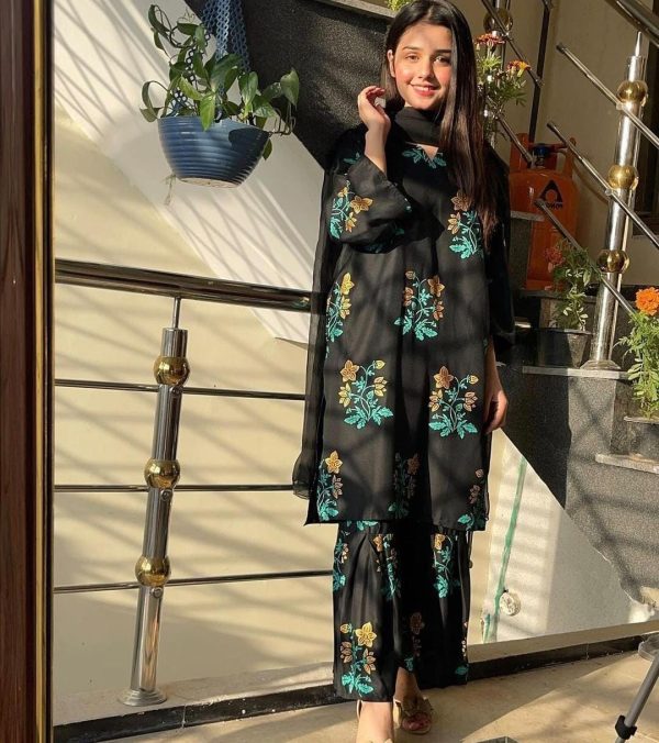 2 Pcs Flower Shrara Print Dress