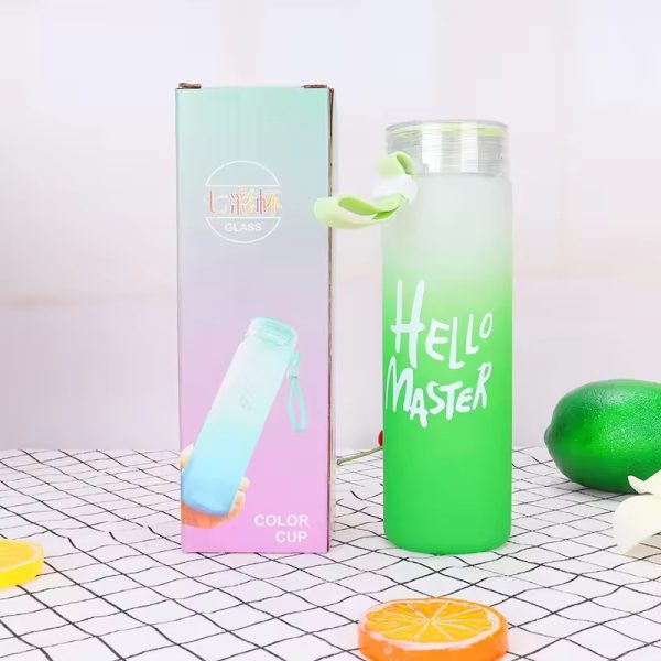 Frosted Glass Water Bottle With Hello Master Decal Logo – 400ml
