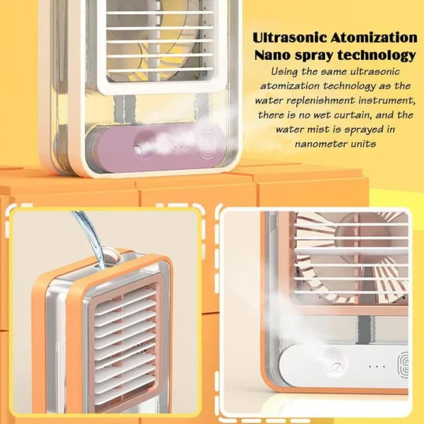 Portable Desktop Air Conditioner Usb Mini Air Cooler Fan Water Cooling Fan With 3 Speed Spray Humidifier Purifier- Rechargeable