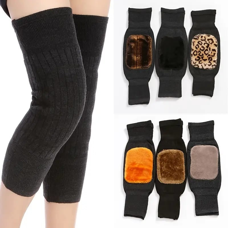 (Pair) Unisex Cashmere Wool Knee Warmers – Winter Thermal Velvet Knee Pads for Men & Women | Soft Brace Support Protector