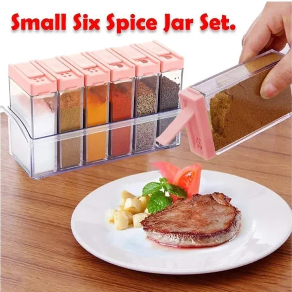 Set Of 6 Spice Jars | Masala Dispenser | Crystal Seasoning Box