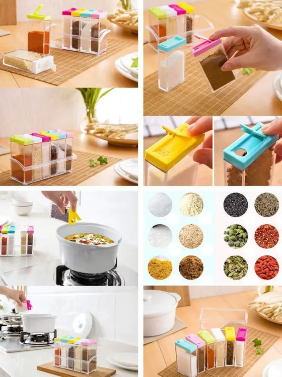 Set Of 6 Spice Jars | Masala Dispenser | Crystal Seasoning Box