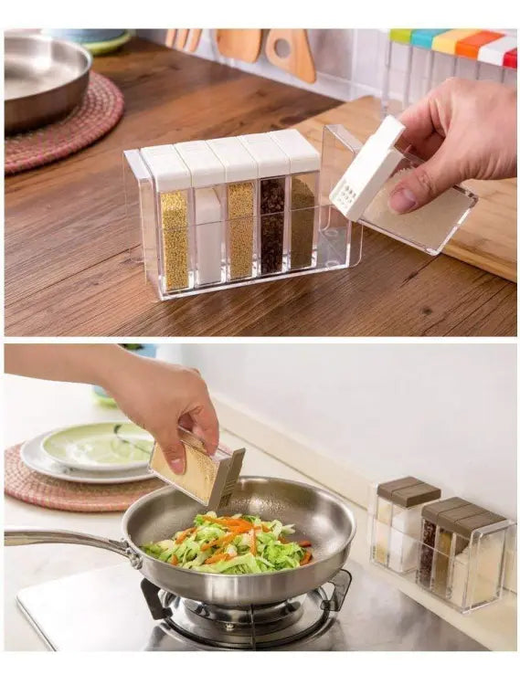 Set Of 6 Spice Jars | Masala Dispenser | Crystal Seasoning Box