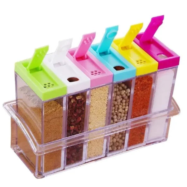 Set Of 6 Spice Jars | Masala Dispenser | Crystal Seasoning Box