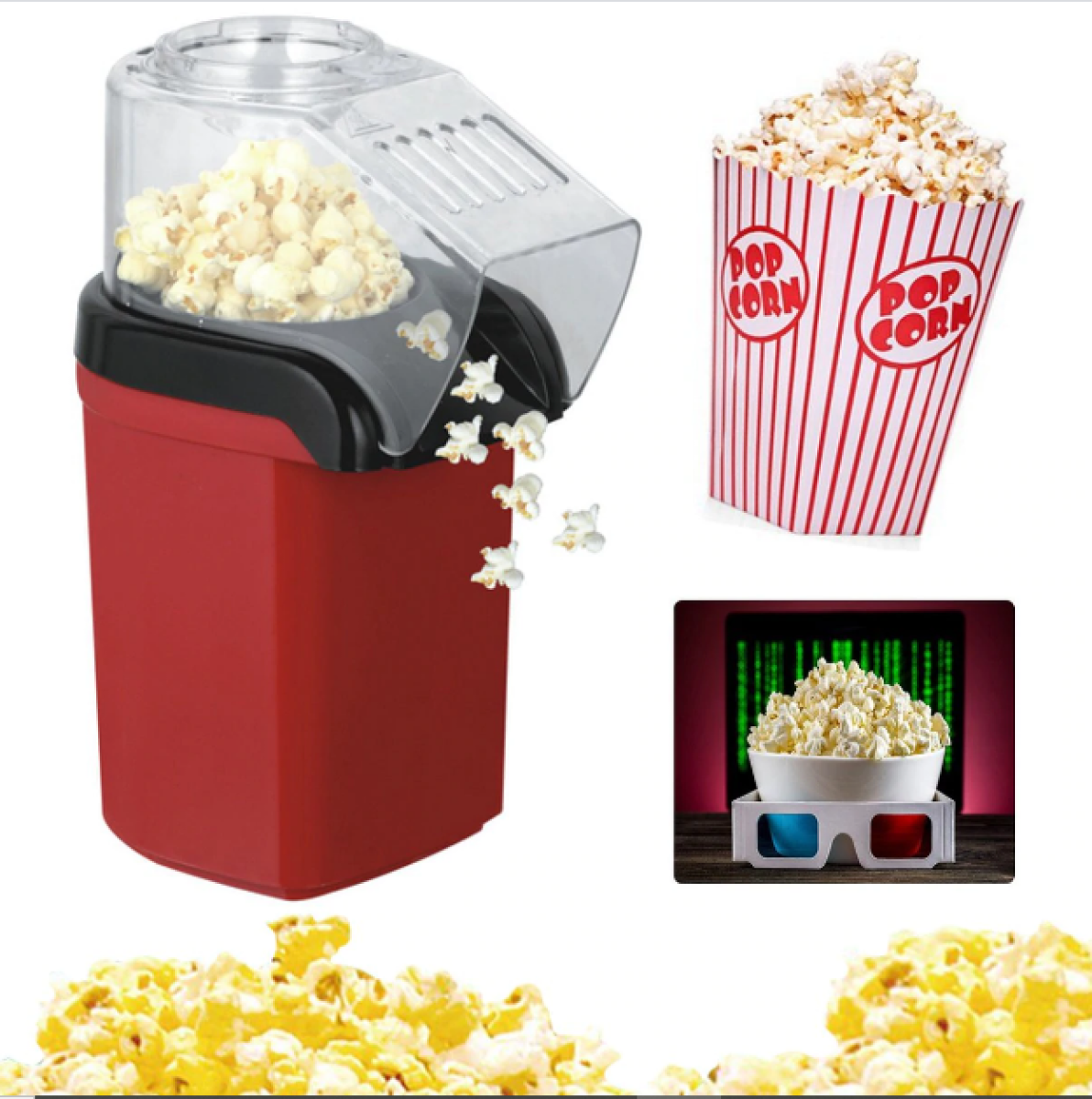 Oil Free Popcorn Maker Machine with Measuring Cup