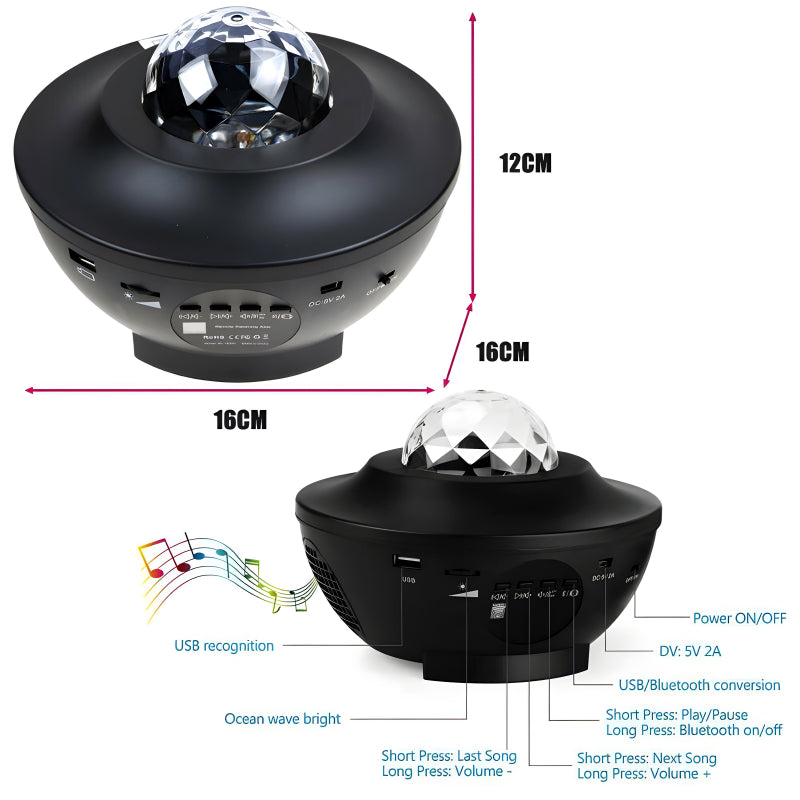 LED Galaxy Projector Light With Bluetooth Speaker