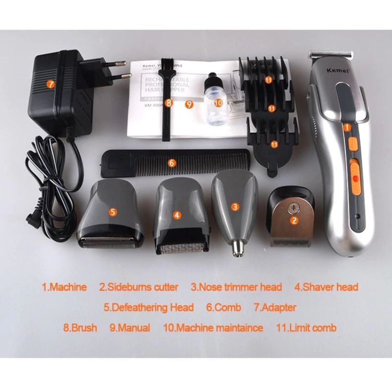 Kemei 680A Multifunction New Cutter Electric Rechargeable Hair Trimmer Shaver Cordless Adjustable Clipper