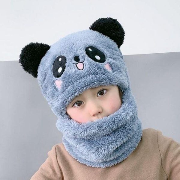 Beanie Wool Cap With Neck Warmer Attached. Kids Wool Cap Cartoon Panda Baby (Random Color)
