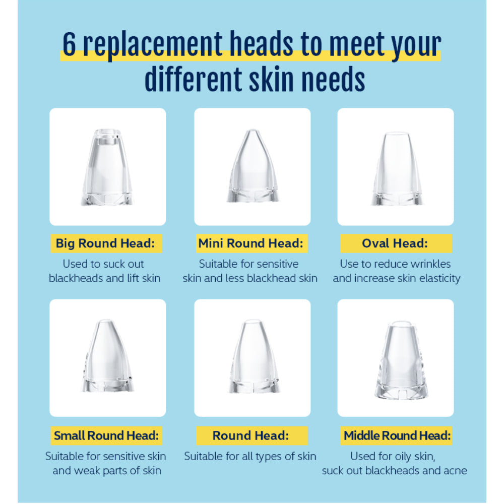 6 Suction Heads Blackhead Whitehead Extractor Remover Device Suction Tool